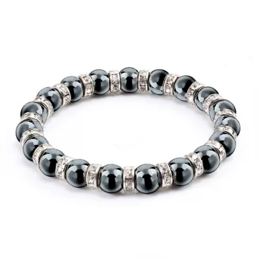 Natural Hematite Beads Bracelets Men No-Magnetic Health Protection Women Jewelry Charm Crystal Stone Stretch Bracelet & Bangle 2