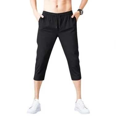 2025 Summer Men's Shorts Breathable Stretched Nylon Ice Silk 3/4 Short Capris Pants Sports Breeches Plus Size Casual Shorts Male 1
