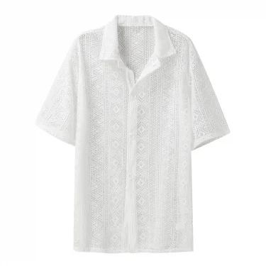 Summer Men's Clothing Mesh See Through Mesh Sexy Shirt Short Sleeve Fishnet Button-down Retro Chic Streetwear Party Blouse S-5XL 3
