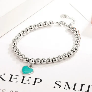 Authentic 925 Sterling Silver beads chain Heart pendant Bracelets for Women Street fashion designer Jewelry party wedding gifts 1