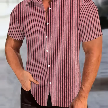 The new summer men's shirt is a fashionable business casual striped lapel, comfortable and breathable carry-on short-sleeved top 1