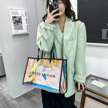 Women Letters Large Capacity Travel Shoulder Bags Laser PVC Transparent Handbag 6