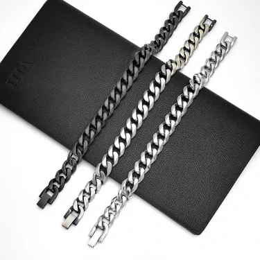 Black Bracelet Men's Accessories Cuban Hip Hop Bracelet Chain Fashion Stainless Steel Men's Chain Gift Vintage Bracelet Jewelry 5