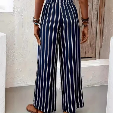 Spring Summer Women's Striped Wide Leg Pants Loose Casual Comfortable Trousers Fashion Elegant High Waist Straight Leg Pants 2
