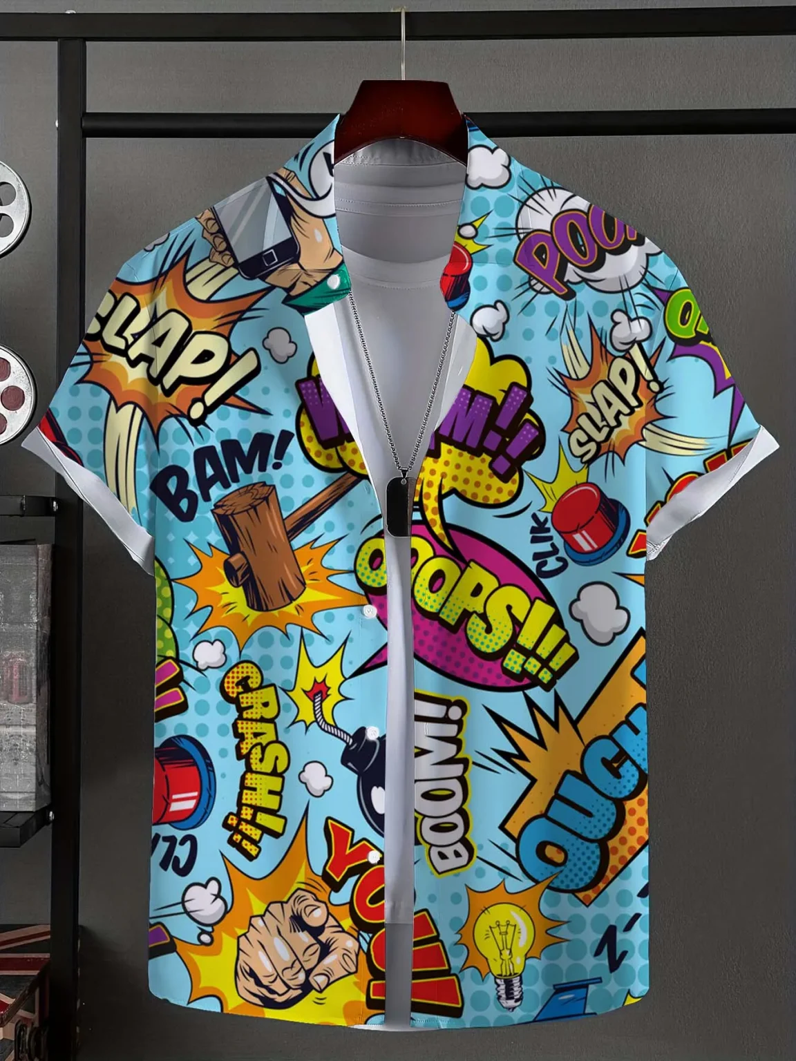 Men's Shirt Fashion Novel Graphic Tops Button Up Shirt Casual New Unisex Shirt Vacation Lapel Short Sleeves Shirt Carnival 4