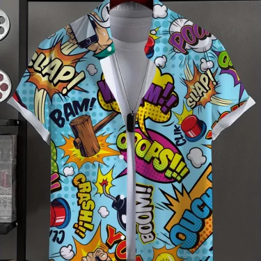 Men's Shirt Fashion Novel Graphic Tops Button Up Shirt Casual New Unisex Shirt Vacation Lapel Short Sleeves Shirt Carnival 4