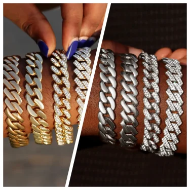 1Pcs 13/14MM Cuban Chain Bracelet for Men Women Prong Miami Rhinestones Cuban Bracelets Wristband Hiphop Gifts Jewelry 3