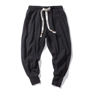 Cotton Linen Harem Pants Men Solid Elastic Waist Streetwear Joggers New Baggy Drop-crotch Pants Casual Trousers Men 5