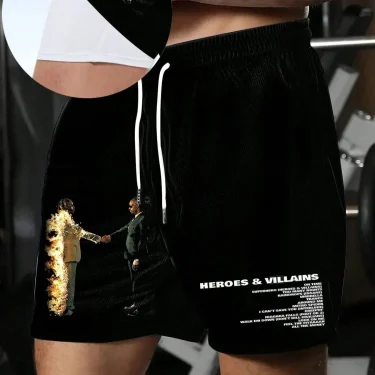 New Summer Men's Trendy Black Shorts Breathable Absorb Sweat Quick-drying Gyms Loose Beach Shorts Outdoor Sports Fashion Shorts 2