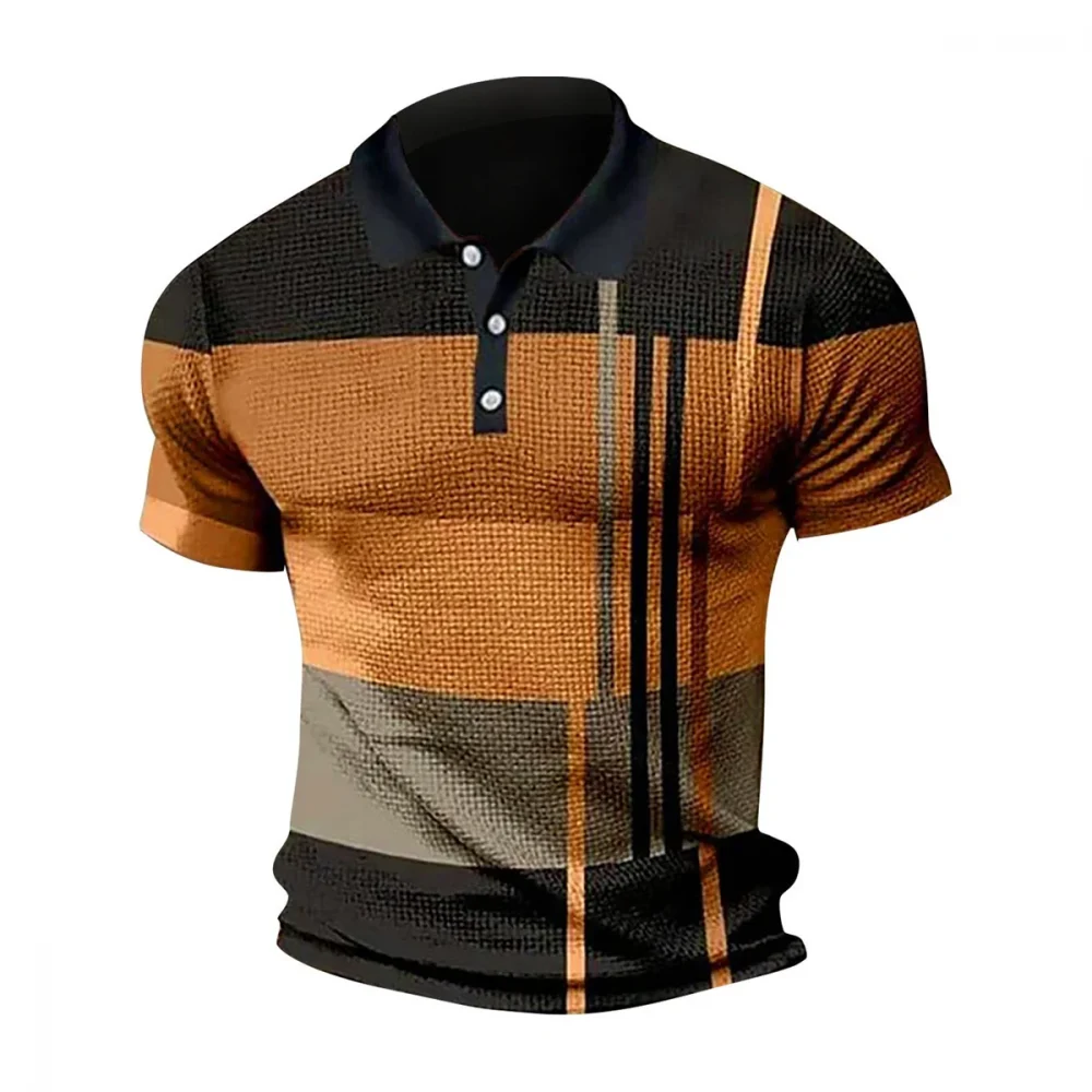 A color-blocked striped lapel-collar short-sleeved breathable and wear-resistant summer men's POLO shirt 5