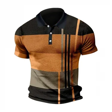 A color-blocked striped lapel-collar short-sleeved breathable and wear-resistant summer men's POLO shirt 5