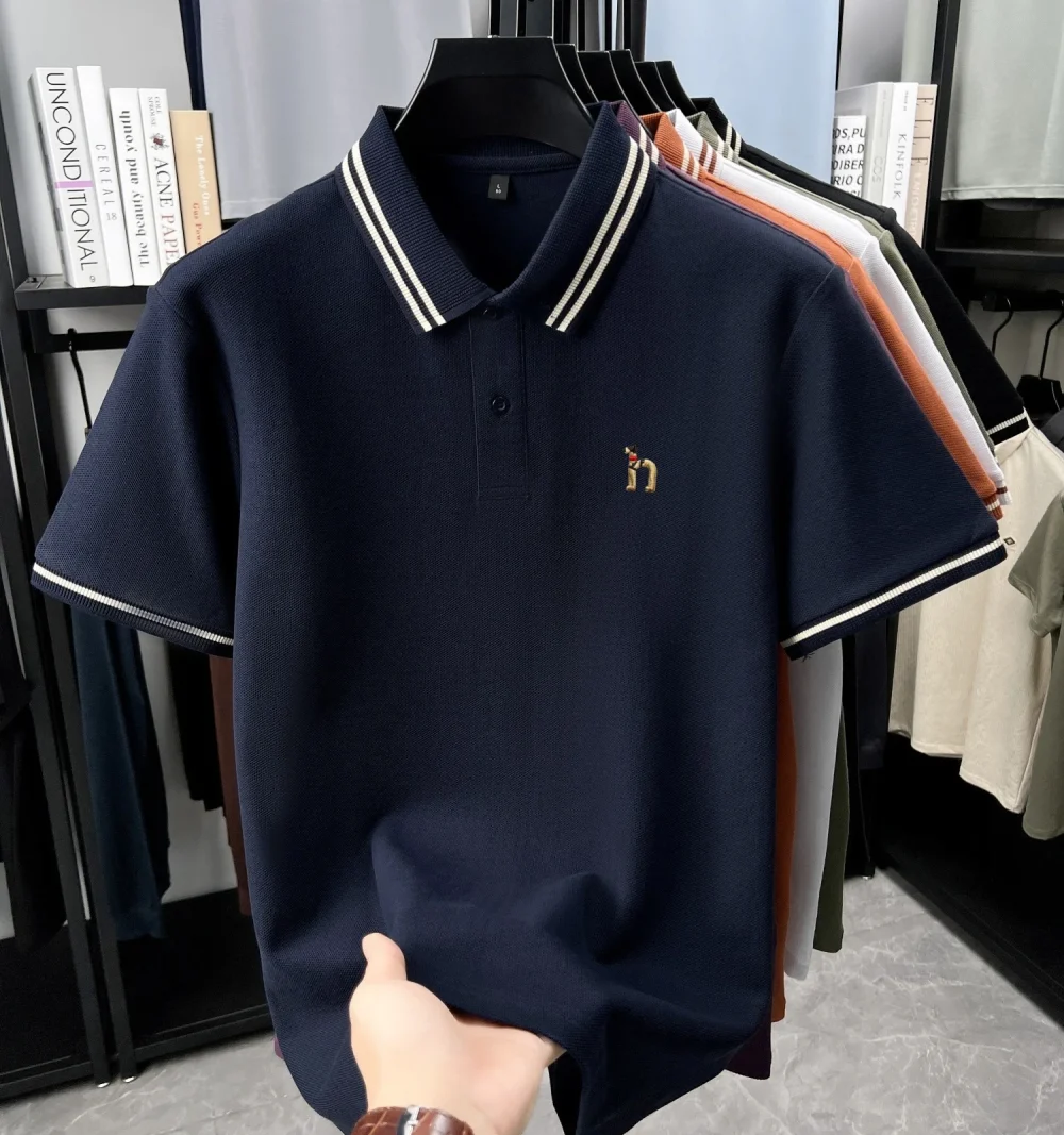 100% pure cotton summer men's original custom embroidered short sleeve new fashion hot selling polo shirt breathable T-shirt top 1