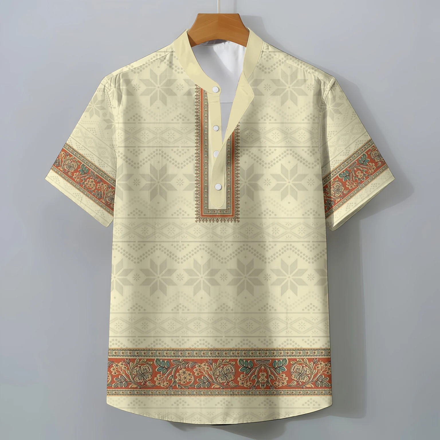 Retro Ethnic Style Short Sleeve Shirt Men's Clothing Casual Fashionable Clothing Comfortable Loose Oversized Summer Tops 4