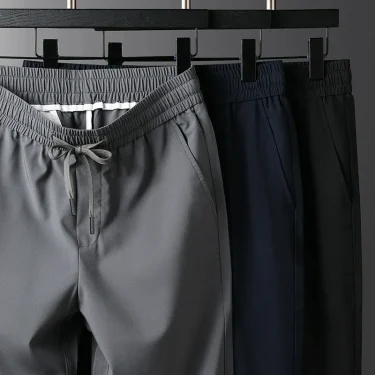 2025 Summer Men's Quick-Drying Lightweight Drawstring Elastic Waist Casual Trousers - Trendy Loose Straight Pants for Daily Wear 4