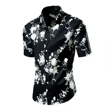 Green Men's Printed Short Sleeve Shirt, Summer Beach Casual Shirts, Single Breasted Lapel Camisa Chemise, Size M-8XL 1