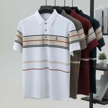 Luxury men's short sleeved polo shirt summer fashion hot selling striped top badge original design golf casual business T-shirt 6