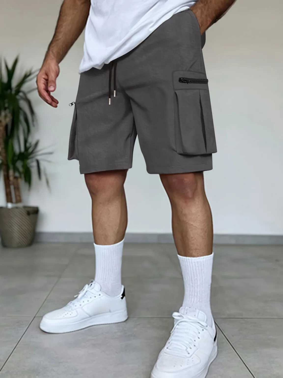 2025 summer new style hot sell solid color short male casual department beach shorts more pocket cargo light five minute pants 2