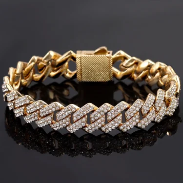 1Pcs 13/14MM Cuban Chain Bracelet for Men Women Prong Miami Rhinestones Cuban Bracelets Wristband Hiphop Gifts Jewelry 5