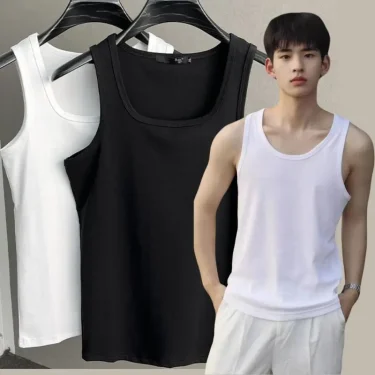 Hot Sale 100% Cotton Mens Sleeveless Tank Top Solid Muscle Vest Undershirts Square Neck Gymclothing Tees Whorl Tops Bodybuilding 1
