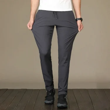 Ice Silk Men's Pants 2025 Summer New Black Gray Thin Business Casual Pants Outdoor Elastic Breathable Straight Leg Sweatpants 4
