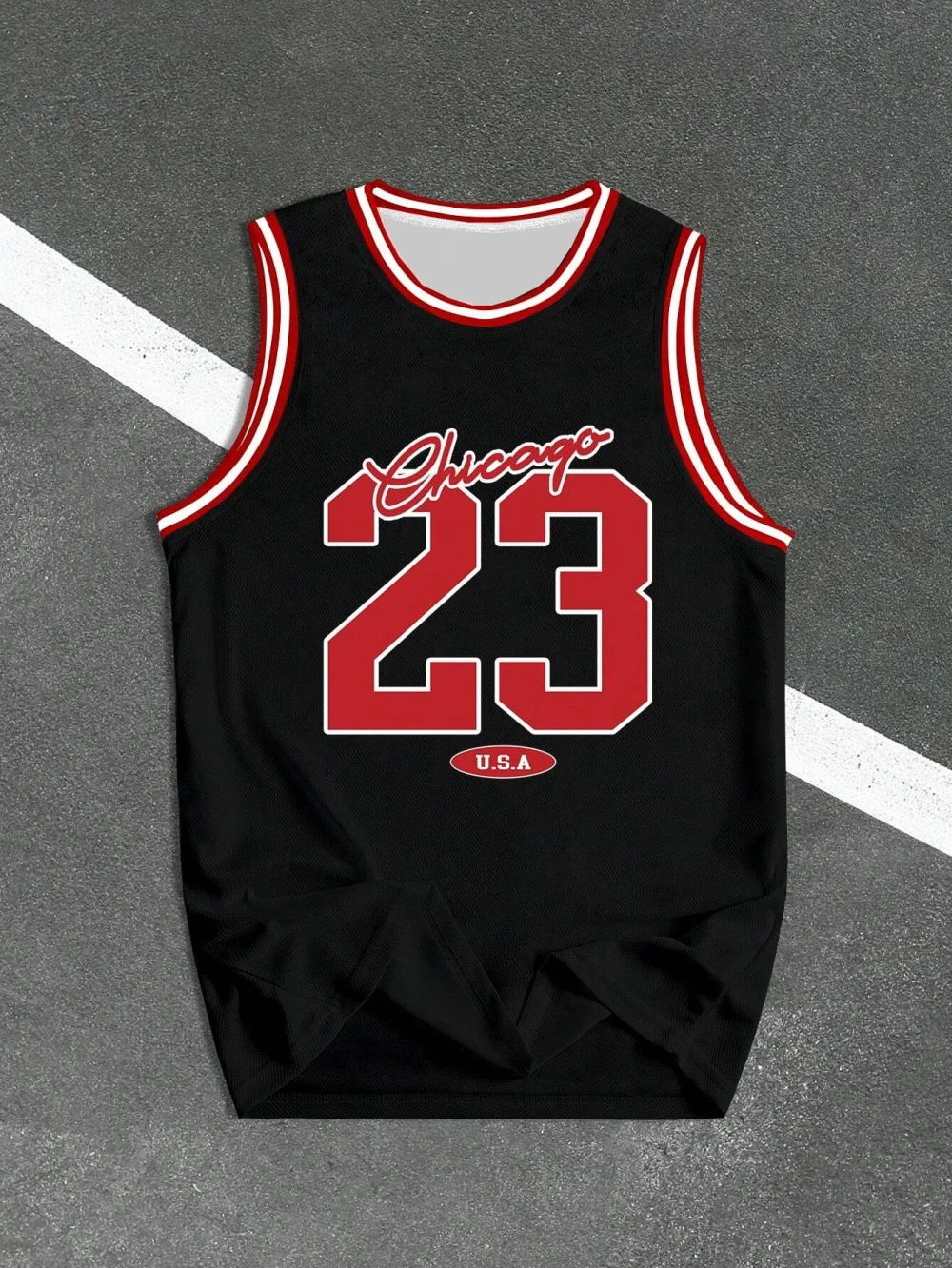 USA Chicago No.23 Printed Vest Top Men's Loose Speed Dry Black and White Sleeveless Running Playing and Exercise Tank Top Vest 4