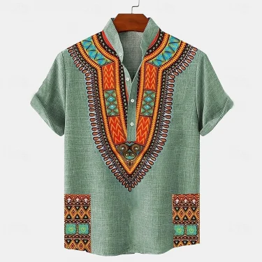 Linen 100% Solid Color Hot Selling Shirt Half Cardigan Button Stand Collar Solid Color Shirt Linen men's Tops European Size 2