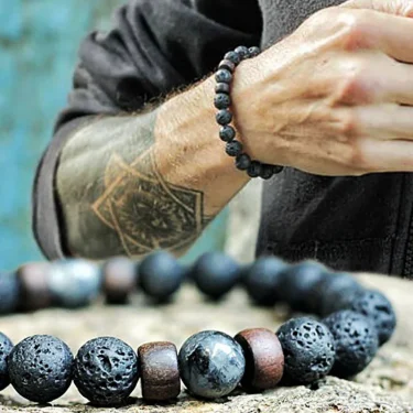 Volcanic Stone Bracelet for Men Lava Wooden 8mm Beads Bracelet Tibetan Buddha Wrist Chain Women Men Jewelry Gift New Bracelets 1