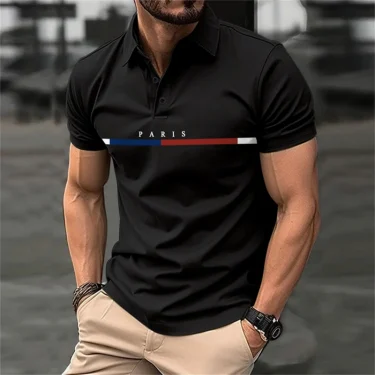 Men's bird pattern 3D print contrasting button up shirt with casual sports suitable for outdoor short sleeved striped polo shirt 5