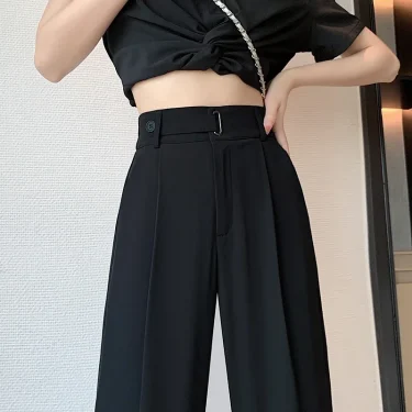 2025 New Solid Color High Waist Loose Trousers FemaleSeoulish Summer Women's Casual Pants Wide Leg Pants Elegant Office Lady 3