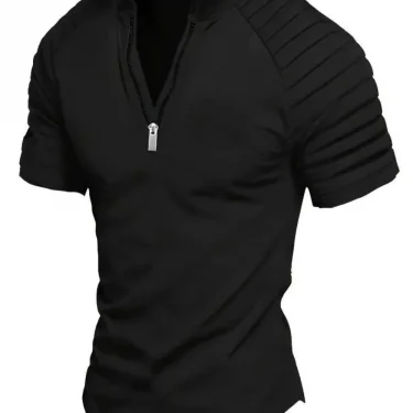 Men's POLO Shirt Spring Sports Solid Color Standing Collar Pleated Zipper Breathable Casual Summer Fashion Top Short Sleeve 5