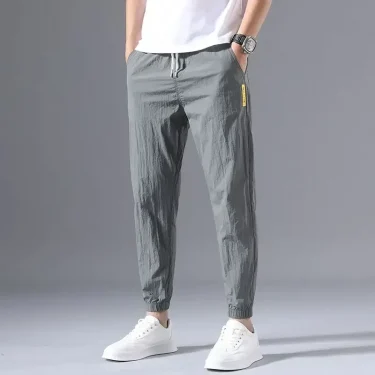 2025 New Spring Summer Brand Clothing Men's Thin Casual Pants Thin Slim Elastic Waist Korea Jogger Ankle Length Trousers Male 2