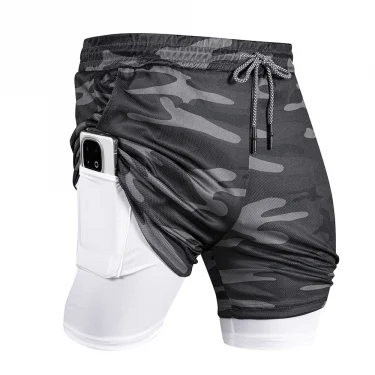 Men's 2 in1 Sports Shorts Built-in Pocket Running Shorts Summer Breathable Quick Dry Gym Fitness Training Beach Slim Short Pants 6