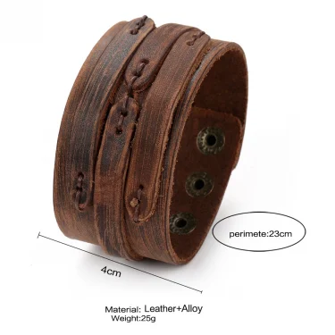 Trend Jewelry Vintage Handmade Weave Smooth Genuine Leather Bracelet Men Personalized Cuff Wide Leather Bracelet cuir homme 2