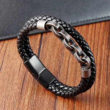 Leather Bracelet Infinity Shape Special Popular Pattern Men's Bracelet for Men Stainless Steel Jewelry Accessories Gift 1