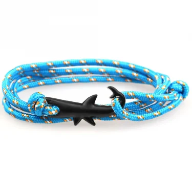 Mens Vintage Black Shark Bracelet Pure Hand Knitting Multicolor Rope Multilayer Bracelets For Women Men Cute Animal Jewelry Gift 1