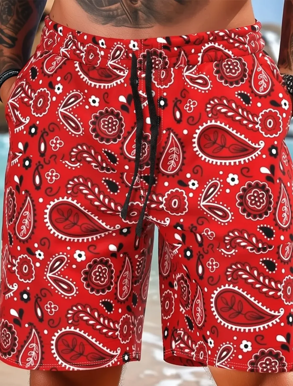 Men's Paisley Shorts Swimming Trunks Board Shorts Fashion Streetwear Pocket Drawstring Shorts Men's Underwear 3