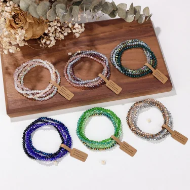 4 Pieces Set Faceted Glass Beads Stretch Bracelet for Women Men Crystal Beads Multi Color Elastic Rope Bracelet Handmade Jewelry 3