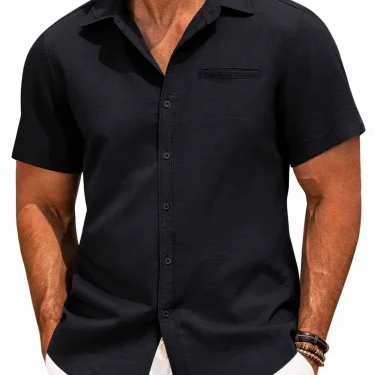 2025 New Men's Shirt Button Short-sleeved Lapel Office Casual Top Fashion Simple Invisible Pocket Blouses 5