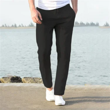 2025 Men's Cotton Linen Pants Male Autumn New Breathable Solid Color Linen Trousers Fitness Streetwear S-3XL 2