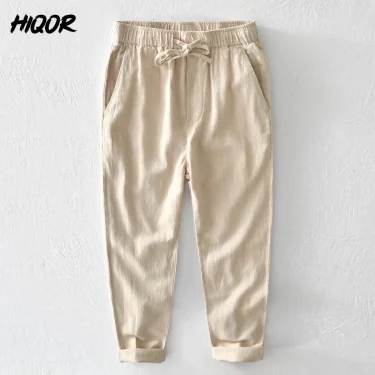 HIQOR 2025 Summer Men Linen Trousers Male Cotton Linen Casual Baggy Pants Breathable Pantalones Hombre Sweatpants Men Clothing 2