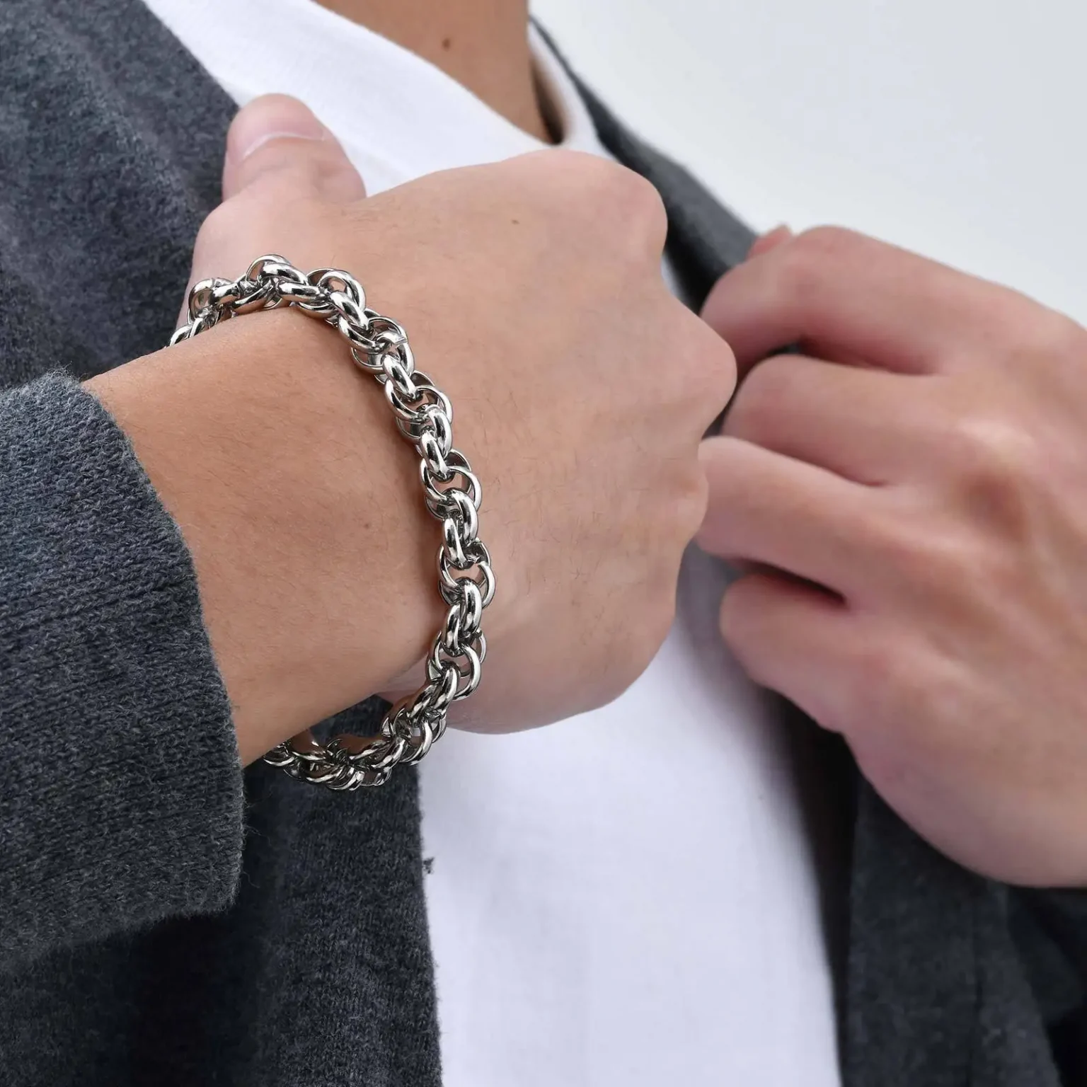 Chunky Twisted Chain Bracelets for Men Boys,Never Fade Stainless Steel Links Wristband,Punk Jewelry Gifts 3