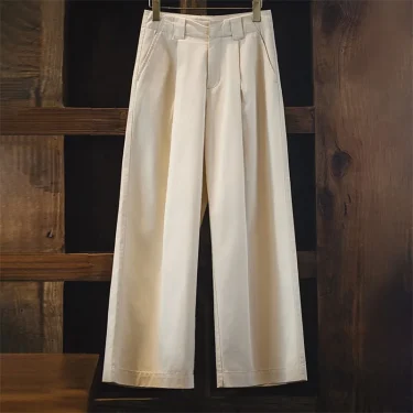 Maden Vintage Pleated Beige Wide-Leg Pants Women's Spring&Summer Straight Floor-Length Trousers Versatile Casual Palazzo Pants 5