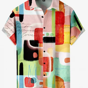 Mens Shirt Short Sleeve Geometric Print Button Down Shirt Summer Beach Shirt Camping Shirt Short Sleeve Mens Formal Shirt 1