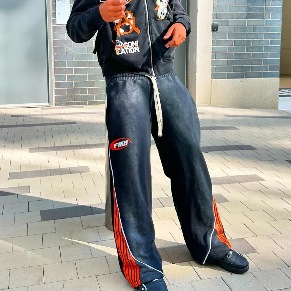 Y2k Fashion Stripes Pants New American Trend Hip Hop Men Women Jogger Drawstring Sweatpants Oversize Cargo Trousers Streetwear 5