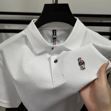 100% pure cotton high-end luxury brand men's short sleeved polo shirt summer fashion hot selling bear embroidery casual T-shirt 1