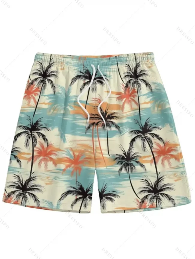Men's Hawaiian 3D Palm Tree Pattern Beach Shorts Quick Dry Outdoor Leisure Sports Shorts Fashion Men's Shorts 2