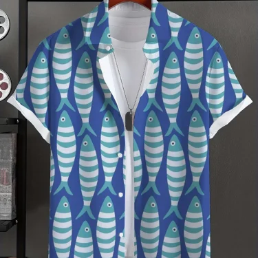 sea fish Pattern 3D Printed Men's Shirt Fashion New Summer Casual Fresh Style Oversized Breathable Lapel Button Hawaiian Shirt 3