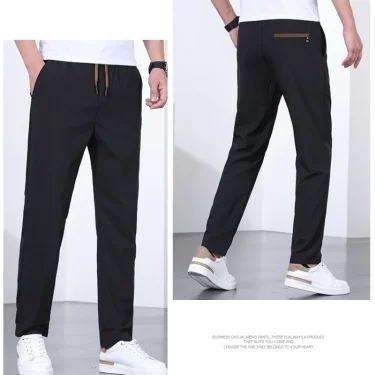 2025 Summer Men's Quick-Drying Lightweight Drawstring Elastic Waist Casual Trousers - Trendy Loose Straight Pants for Daily Wear 2