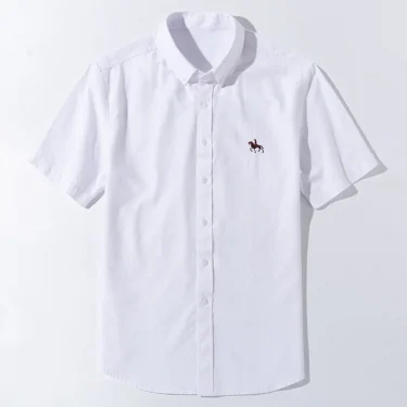 100%Pure Cotton Oxford Men's Shirts Short Sleeve Soft Regular Fit Formal Dress Shirt Social Blouse Male White Shirt 5XL 6XL 2