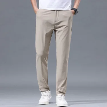 Summer Thin Men's Korean Style Simple Slim Casual Pants Stretch Soft Straight Leg Fashionable Small Suit Long Trousers Male 2
